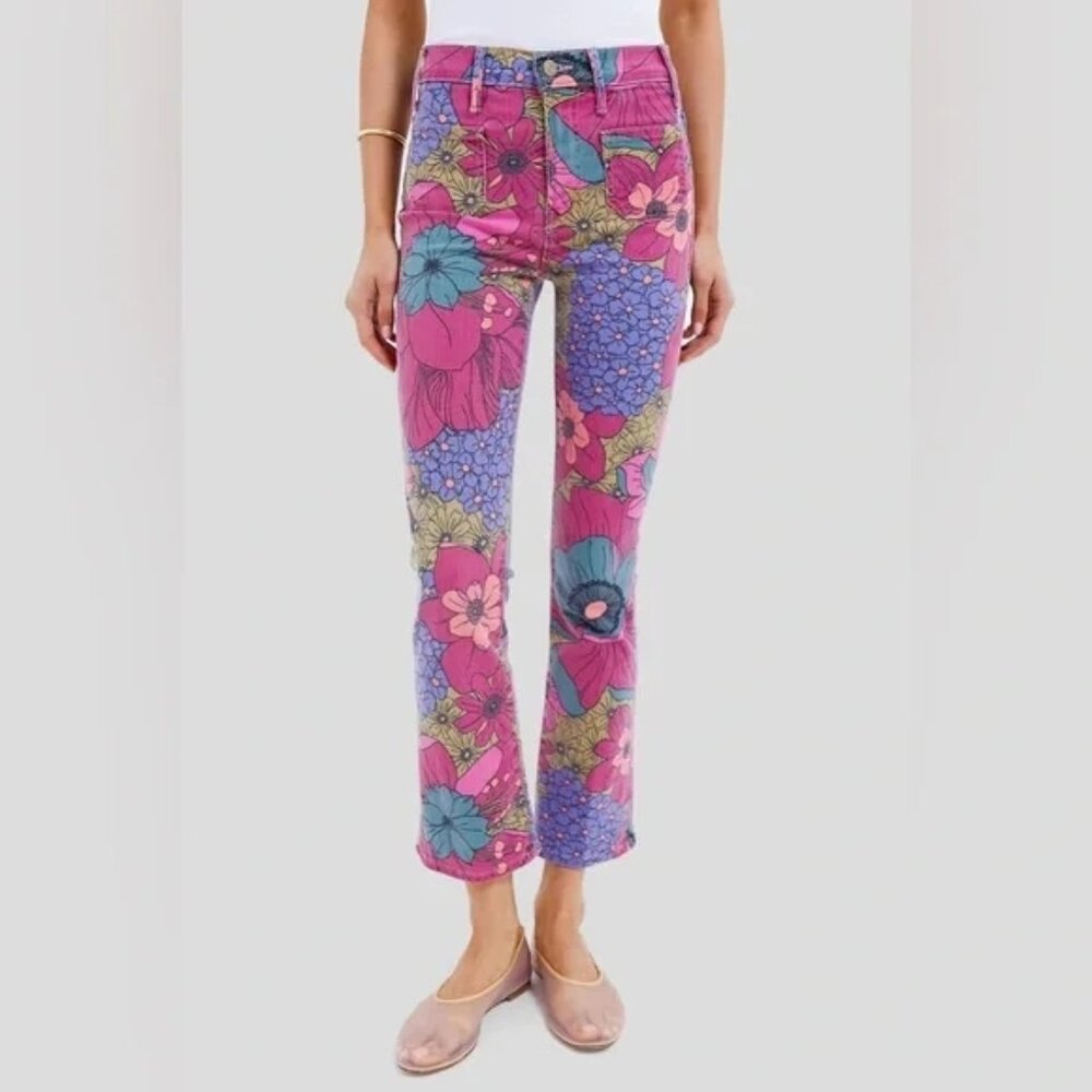 MOTHER Floral Ankle Jeans - Pink and Blue